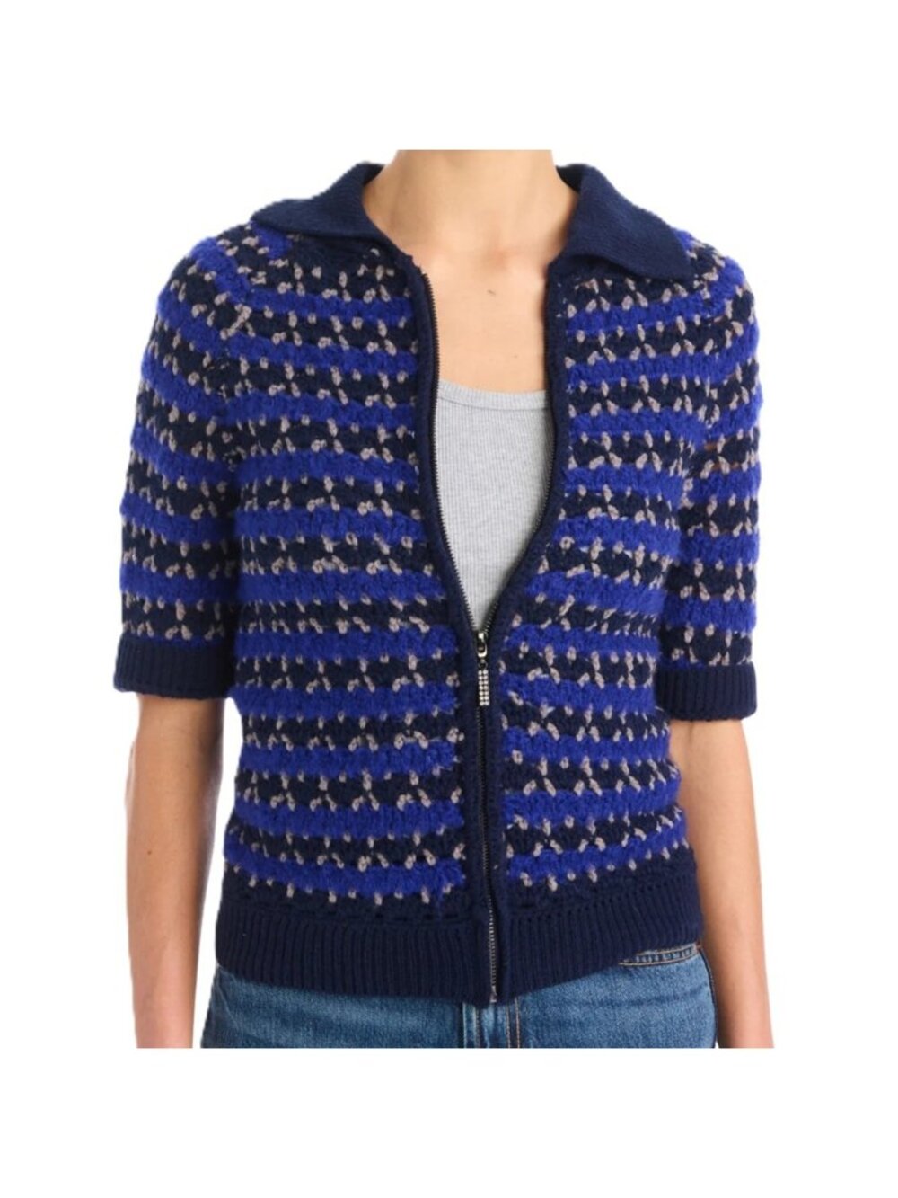 Allison New York Caryle Zip Up Sweater in Blue/Black Size Extra Small New